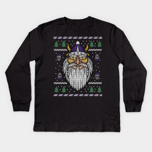 Purple and Gold Viking Ugly Christmas Sweater Style Kids Long Sleeve T-Shirt